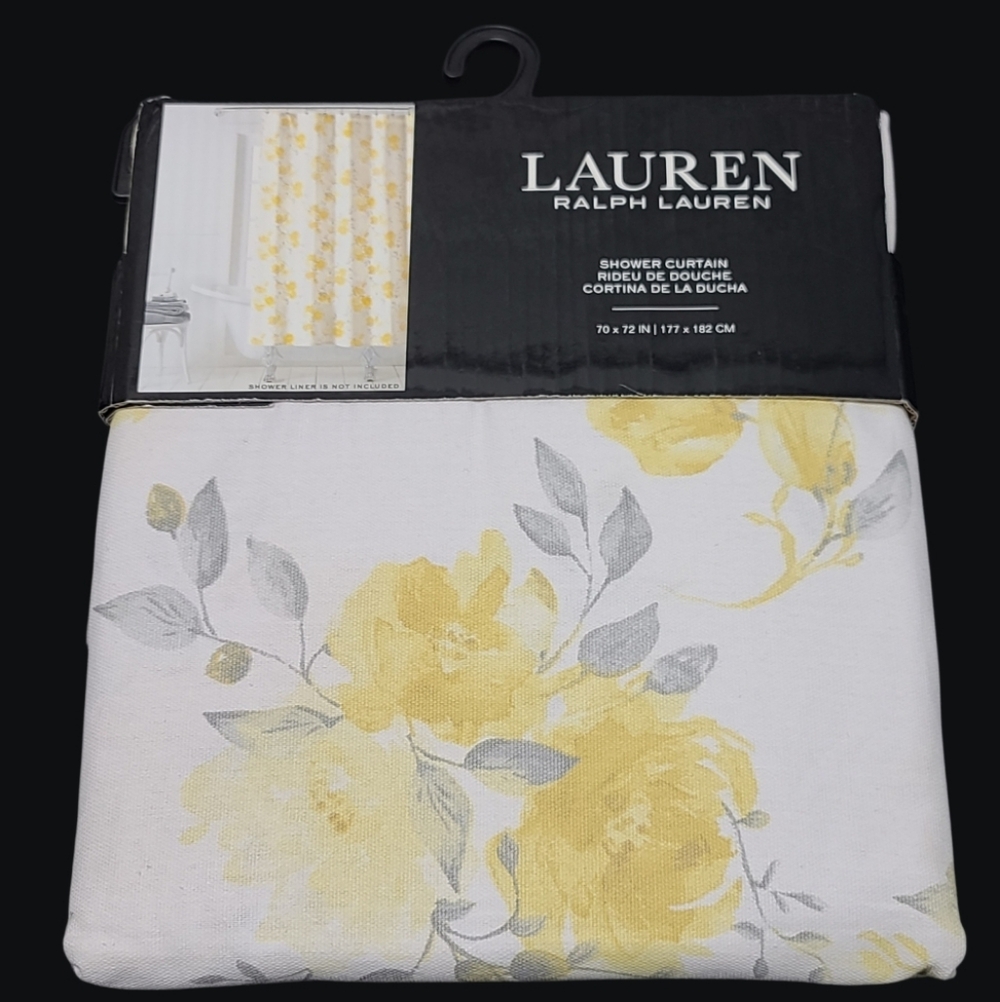 RALPH Lauren Yellow Rose Floral Fabric Shower Curtain Bathroom Decor NEW